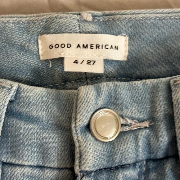 Good American Women’s Jeans Size 4 / 27 Light Wash Flare Raw Hem Stretch Denim - Picture 6 of 6